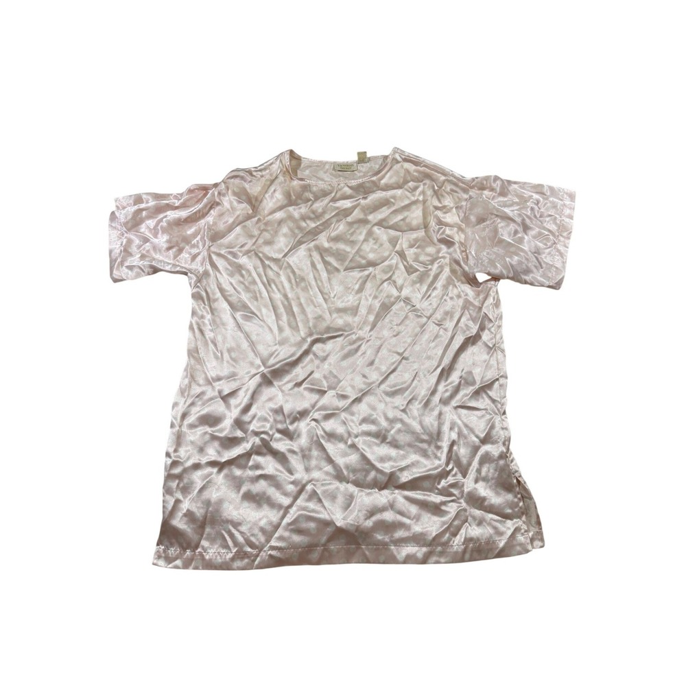Gold Label Victoria's Secret Pink Polka Dot Satin Sleep Shirt L Oversized Night